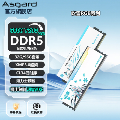 阿斯加特吹雪华硕联名DDR5台式机内存条16G/48G 6800 7600单条