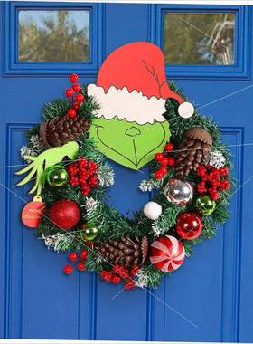 Grinch Wreath Green Hairy Pine cone Christmas wreath圣诞
