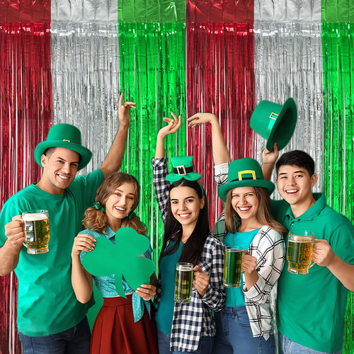 Red, Silver, And Green Stitched Rain Curtain Christmas Party