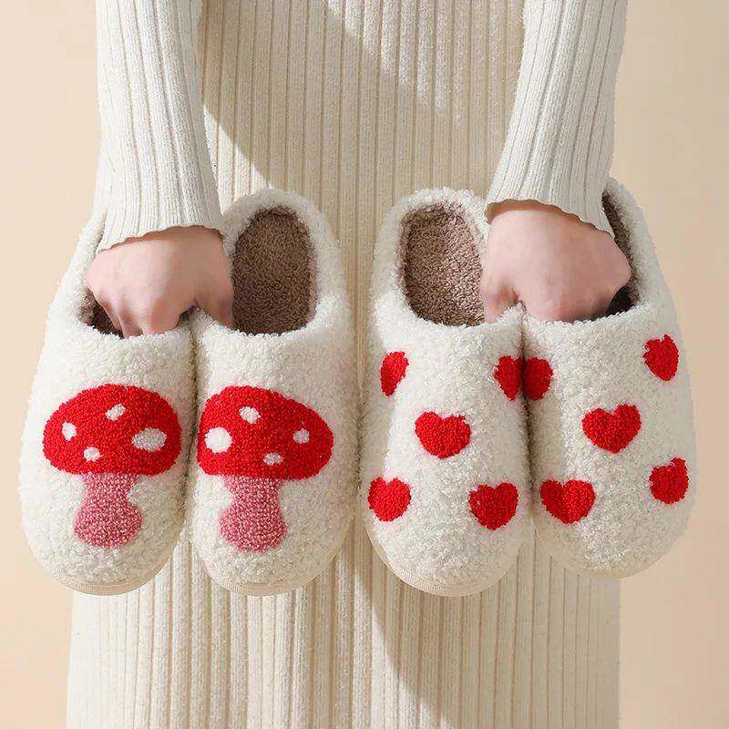 Warm Winter House Slippers Short Plush for Girl Women Cute F