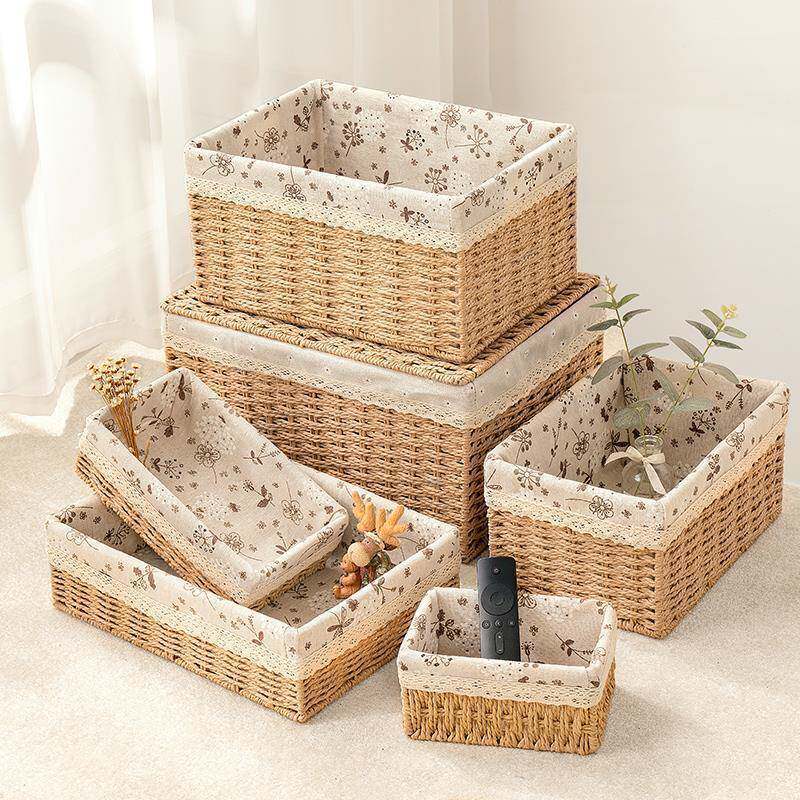 bamboo storage basket box desktop small rattan woven basket