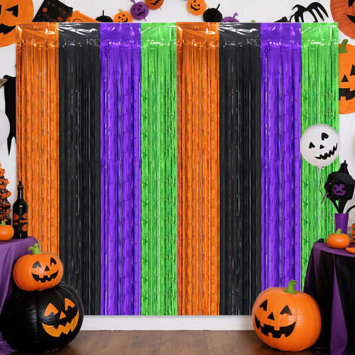 1*2 M Bright Orange Black Purple Green Rain Silk Curtain Chi