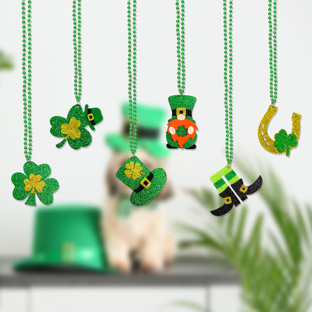 St. Patrick's Day Decorations Green Pendant Beaded Chain Iri图片
