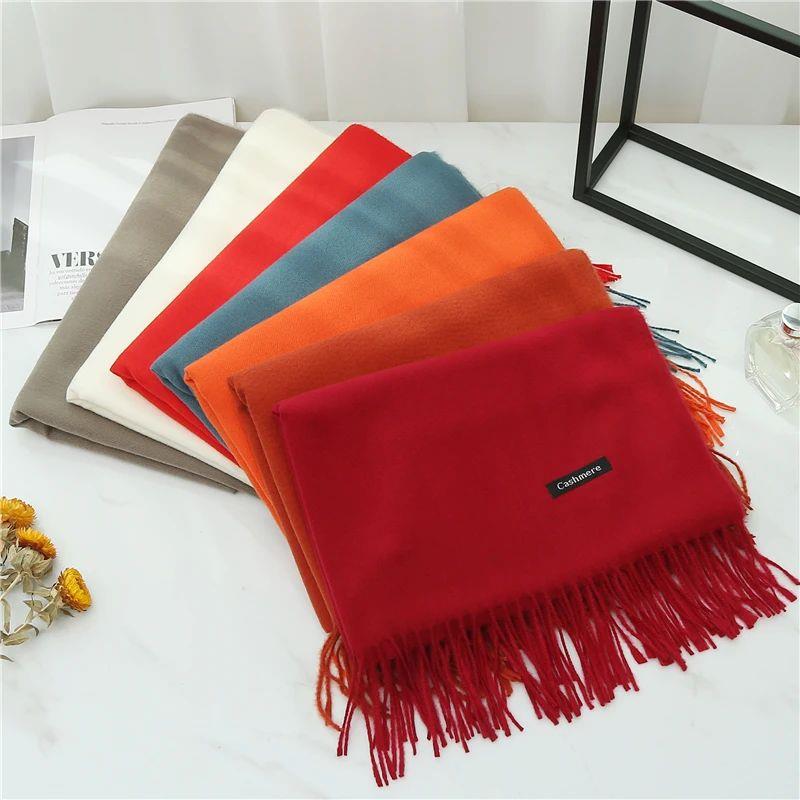Women Cashmere Scarf Solid Thick Warm Casual Winter Scarves
