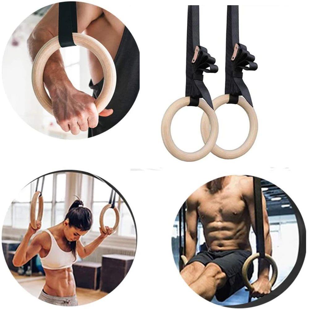 28/2MM Fitness Wooden Gymnastics Rings Fitness Home Gym Equ