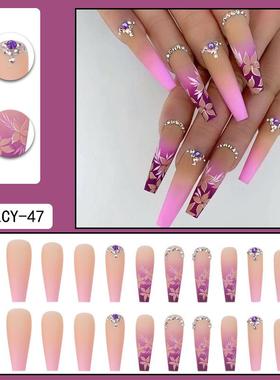 24Pcs Artifical False Nails with Glue Fake Nail Tips with He
