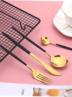 Dinnerware Black Gold Stainls Steel Cutlery Set Flatware D