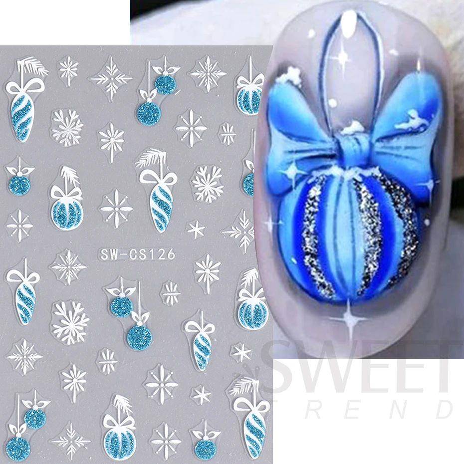 3D Blue Christmas Stickers Gold Glitter Winter Snowflake Sta