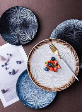 Marble Ceramic Plate Black Striped Round Steak Dinner Plates