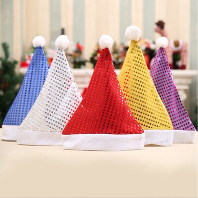 Christmas Hat Sequins Children Adult Golden Snowflake Santa