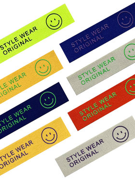 新款长条彩色笑脸3M胶衣服贴布贴羽绒服补丁贴包包装饰布标缝纫款