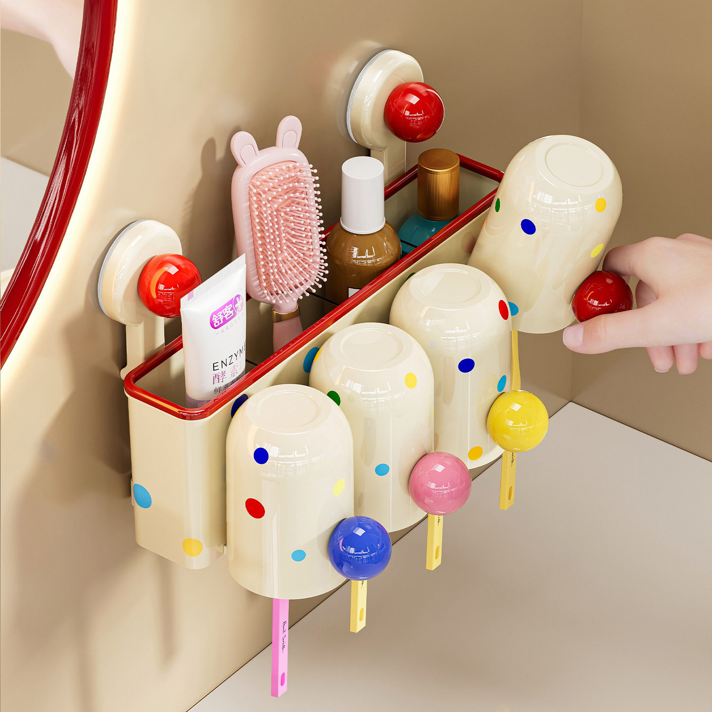 日本精品多巴胺牙刷置物架壁挂式免打孔卫生间漱口杯牙膏牙刷架子