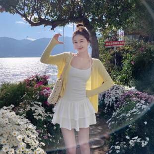轻薄开衫女2026春夏黄色冰丝针织外套薄款天丝防晒外搭上衣服