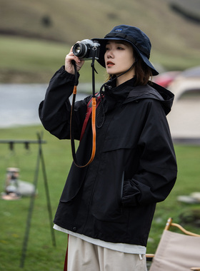 Mountainvalley春装户外防水连帽机能冲锋衣外套男女休闲登山夹克
