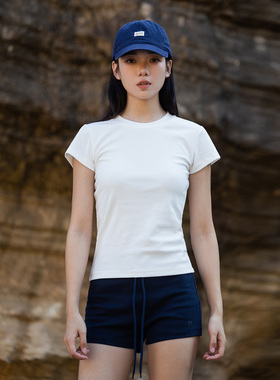 Mountainvalley美式纯色短袖T恤女纯棉夏季白色紧身半袖显瘦上衣