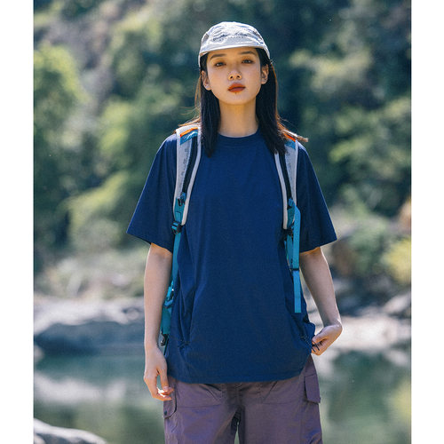 MountainValley户外露营速干透气圆领短袖T恤口袋运动骑行服上衣