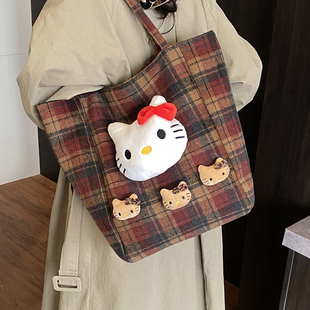 HelloKitty卡通复古毛呢帆布包女学生手提包时尚大容量通勤单肩包