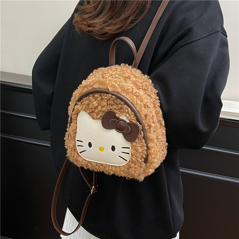 卡通可爱Hellokitty毛绒双肩包女2025新款百搭学生上课迷你小书包