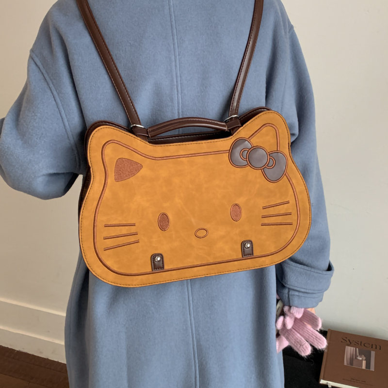 可爱少女猫咪双肩包女2025新款秋冬复古休闲背包大容量单肩手提包
