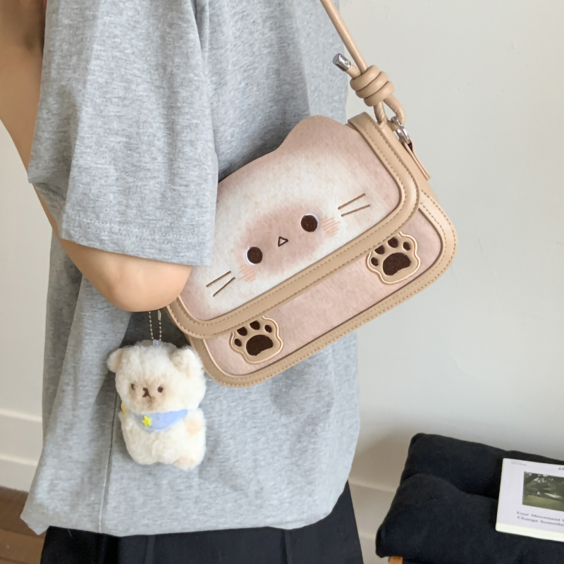 可爱小猫包包女2025新款卡通吐司小方包小众设计手提包百搭斜挎包
