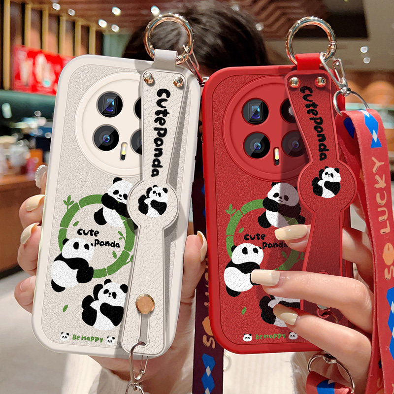 适用华为荣耀Magic8手机壳BKQ-AN00卡通熊猫保护套Magic8Pro斜挎腕带硅胶防摔小羊皮软壳全包边背带挂绳新款