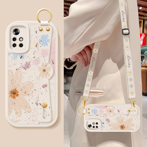 适用小米红米note11 5G手机壳防摔Redmi彩色花小羊皮保护套note11Pro软胶全包边Pro+可斜挎腕带背带挂绳新款