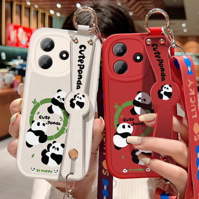 适用小米红米note14手机壳Redmi Note14Pro卡通熊猫保护套Pro+斜挎腕带硅胶防摔软壳镜头全包边背带挂绳新款