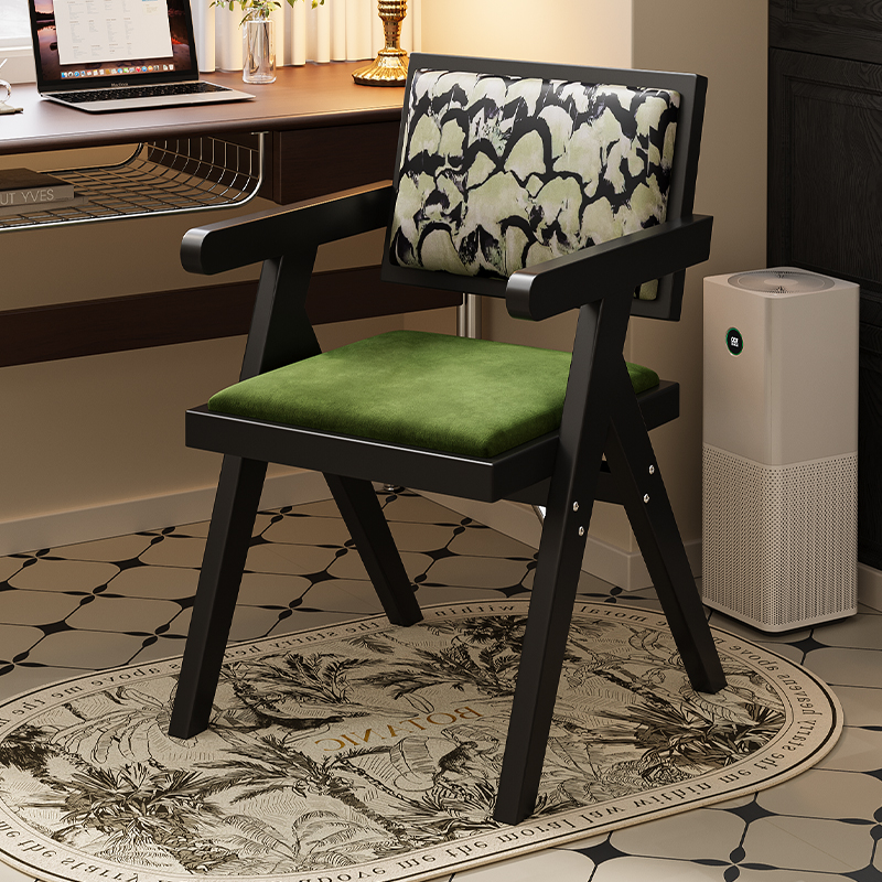 中古仿实木餐椅侘寂风家用餐桌椅子昌迪加尔凳子靠背复古扶手椅子