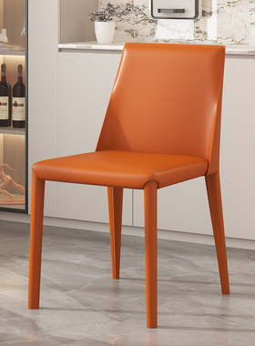 马鞍皮餐椅家用意式极简轻奢椅子靠背北欧设计师现代酒店餐桌凳子