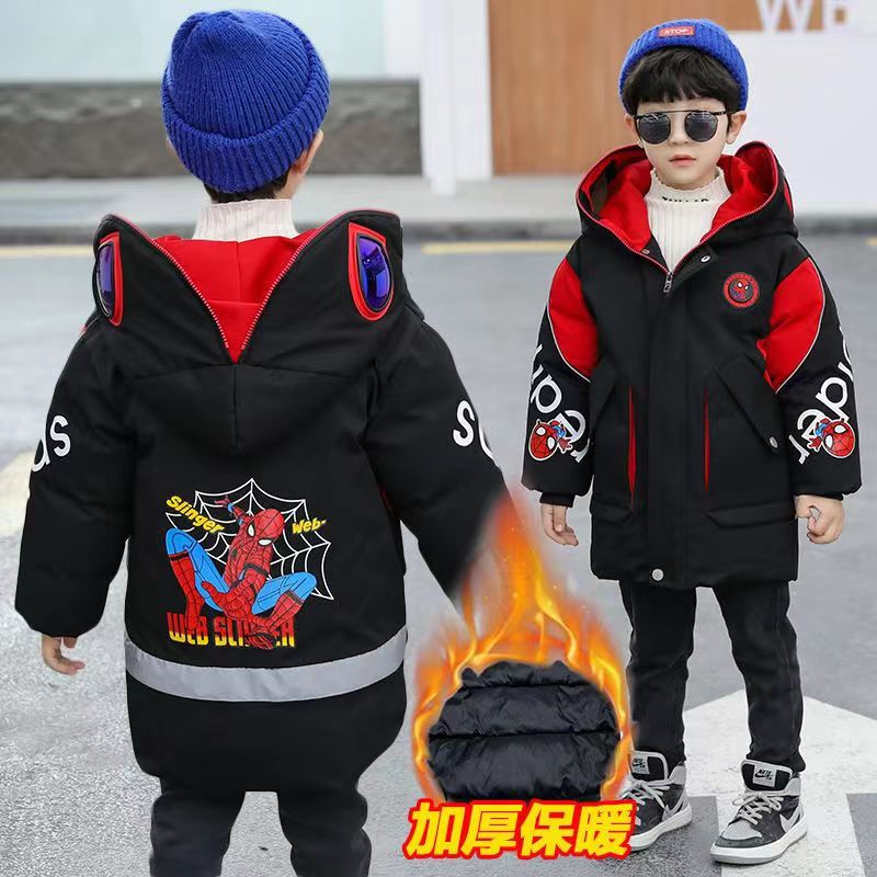男童羽绒棉服2025冬季新款儿童蜘蛛侠眼镜棉衣男孩加厚中长款棉袄