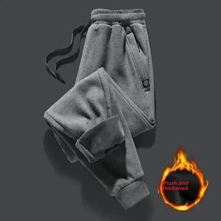 Men's Winter Fleece-lined Thickened Trousers Solid Color War