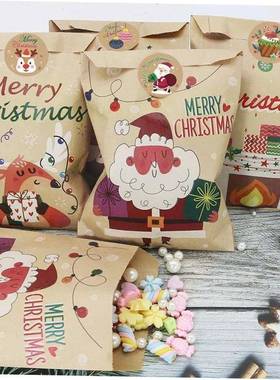 24Set Christmas Gift Bag Kraft Paper Bags Santa Claus Snowma