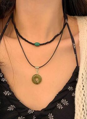 2 Pcs Vintage Peace Buckle Pendant Necklaces Natural Stone B
