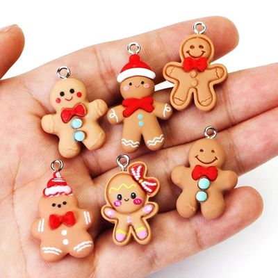 10pcs Christmas Gingerbread Man Biscuits Charms Resin Cookie