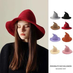 Halloween Vintage Wool Knit Hat Women's Witch Hat Dress Up P
