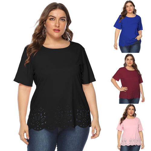 Large-size Women's Clothing Solid Color Burnt Flower Hollow