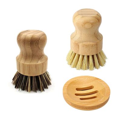 Bamboo Dish Scrub Brush Soap Dish Kitchen Wooden Dish Scrubb