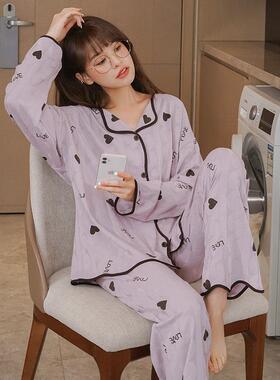 Pajamas women's cotton suit outside wear home clothes睡衣女