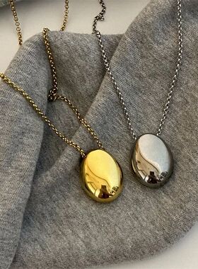 Metal Large Geometric Oval Water Drop Pendant Necklace for W