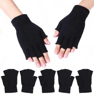 1Pair Unisex Black Half Finger Fingerless Gloves for Women a