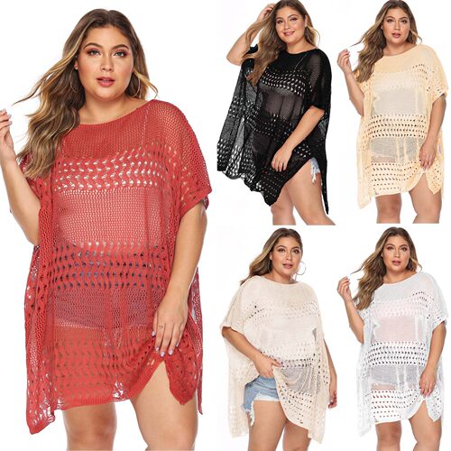 Plus-size Women's Dress Hollow-out Cover-up Sheer Beach Biki