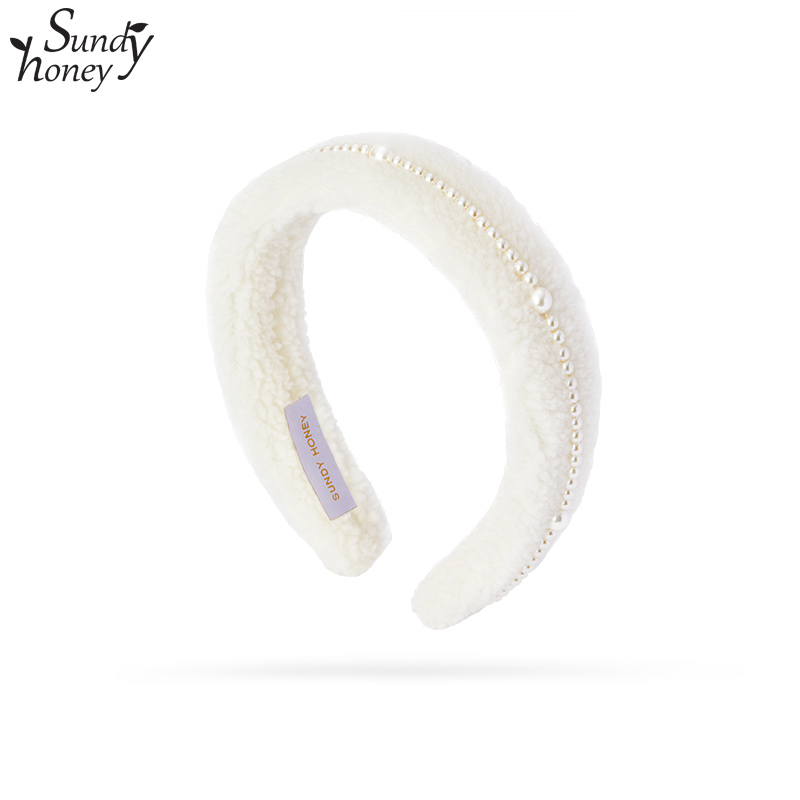 SundyHoney冬季米色毛绒甜美发箍