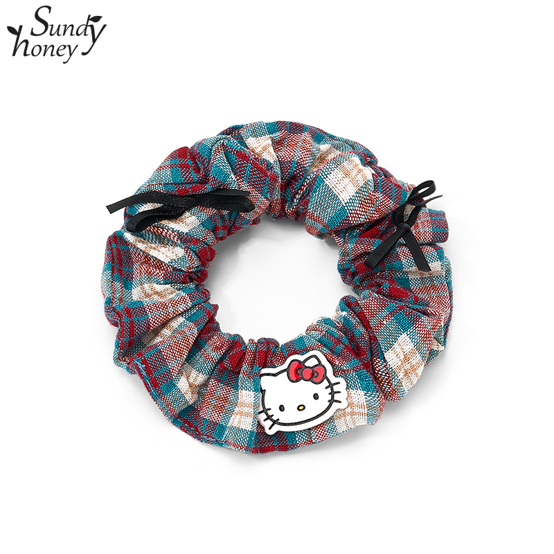 SundyHoney三丽鸥复古KT猫红黑格子韩系可爱猫咪头绳卡通少女发圈