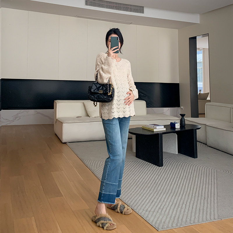 ZMA孕妇装春秋外穿牛仔直筒裤春季休闲孕妇裤子大码阔腿裤女新款