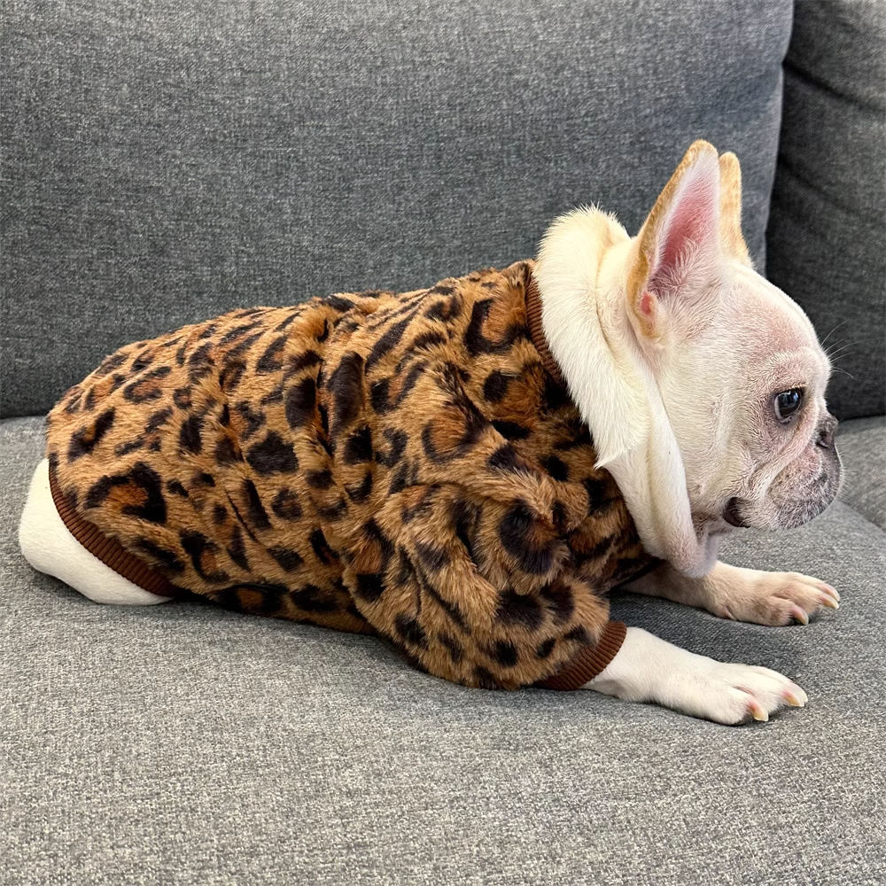 狗狗保暖衣服法斗秋冬潮流豹纹衣