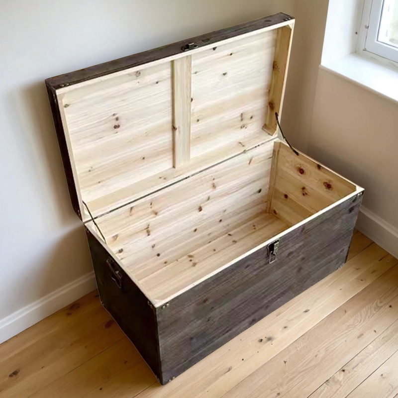 复古收纳箱木箱实木储物箱衣物书画整理箱带锁长方形特大号木箱子