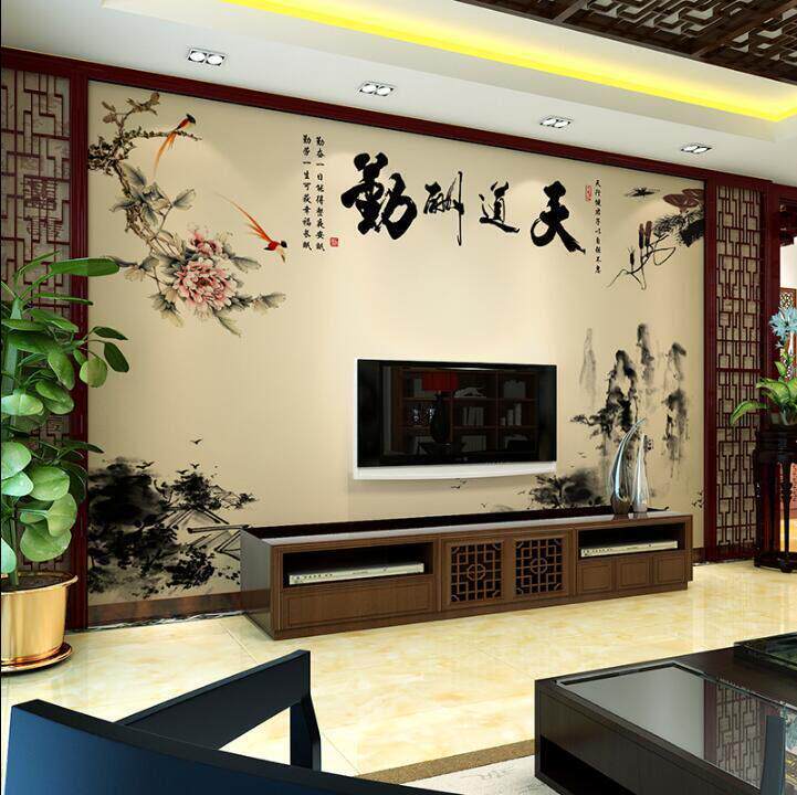 电视背景墙壁纸8d壁画影视墙中式5d墙布装饰山水画3d无纺布墙纸