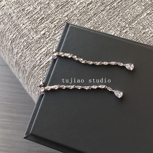 Tujiao 设计师代购 爱的迫降孙艺珍同款 朴信惠同款锆石耳线耳环