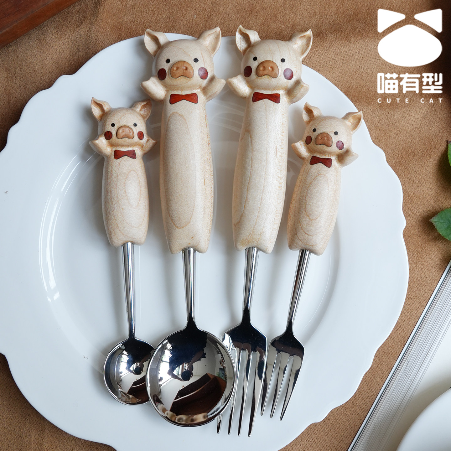喵有型高颜值勺子甜品餐具套装不锈钢家用复古可爱叉子蛋糕勺子