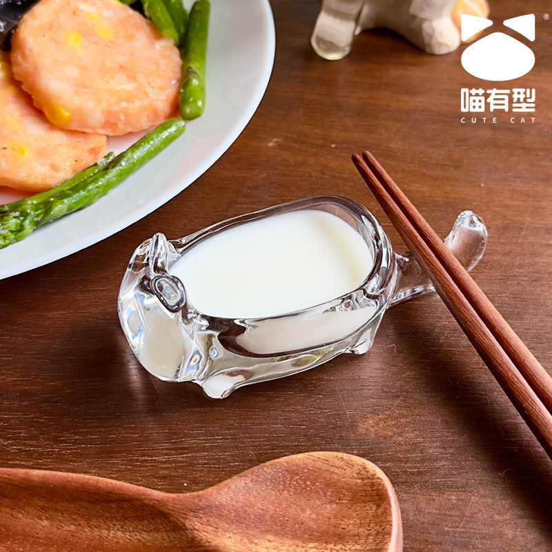 喵有型猫咪玻璃筷架味碟可爱日式家用小号味碟高颜值筷枕